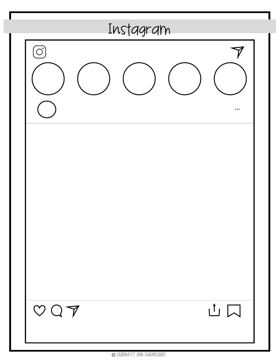 Blank Instagram post template for a teacher-designed activity, with space for a student-created picture