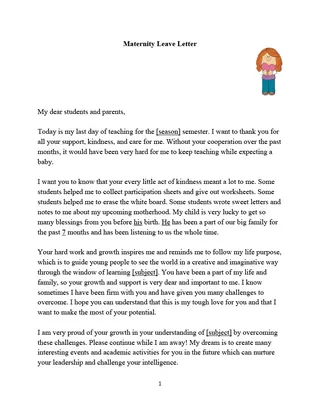 Maternity Leave Letter to Parents from a Teacher – cover