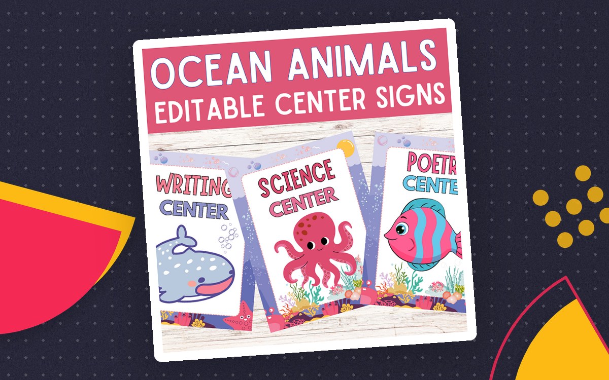 Editable ocean animal center sign under the sea theme classroom decor preview