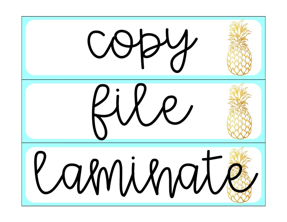 Sterilite drawer labels in the first design: copy, file, and laminate, for organizing classroom papers