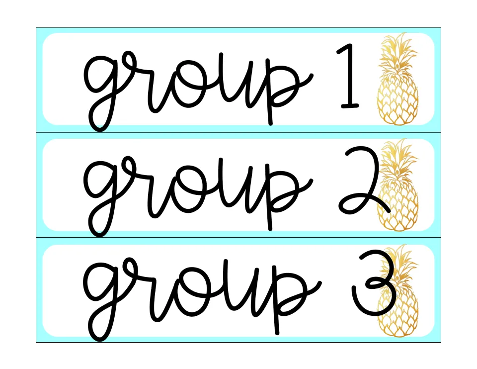 Sterilite drawer labels in the first design: group 1, group 2, and group 3, beginning the numbered group set