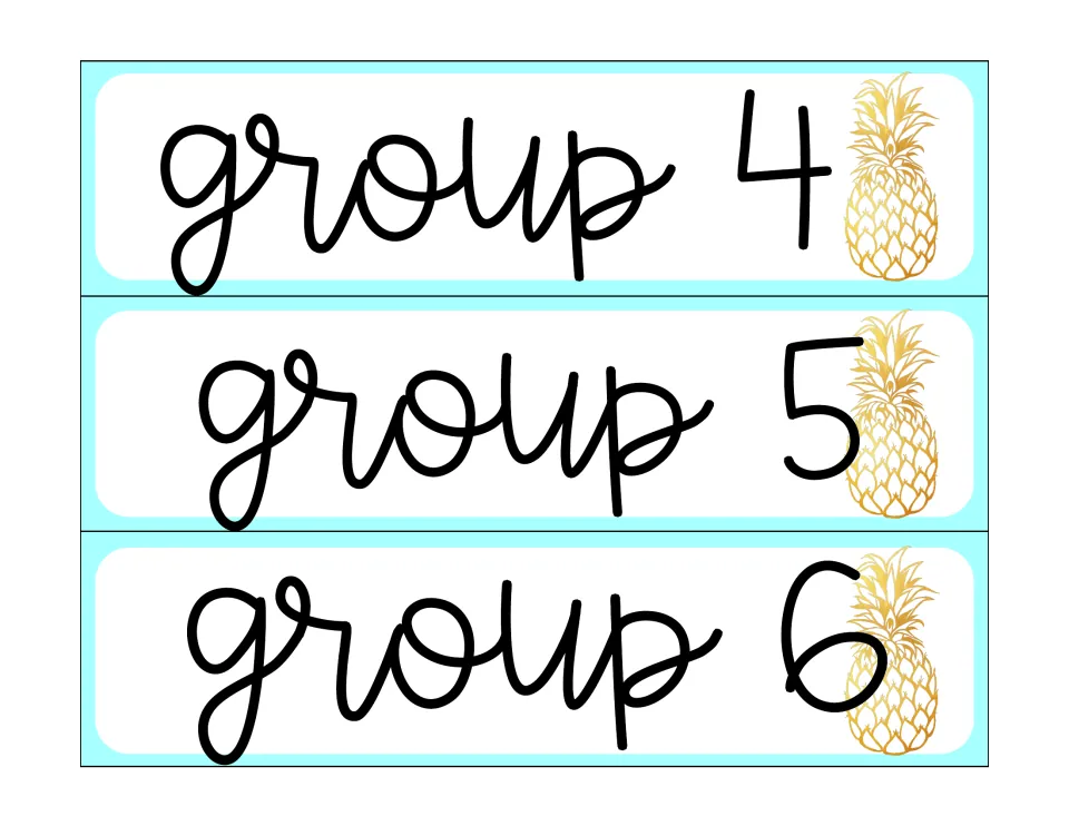 Sterilite drawer labels in the first design: group 4, group 5, and group 6, continuing the numbered group set