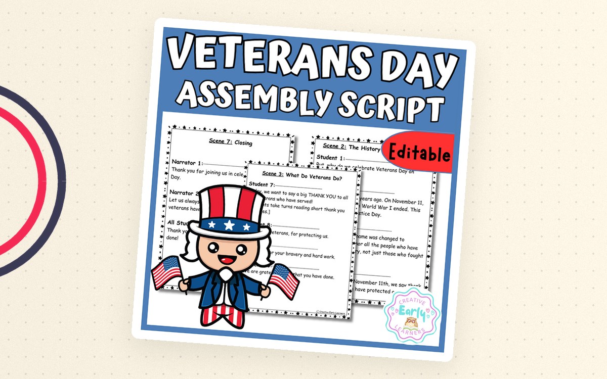 Editable Veterans Day Program Script, Assembly, Veterans Day Activity preview