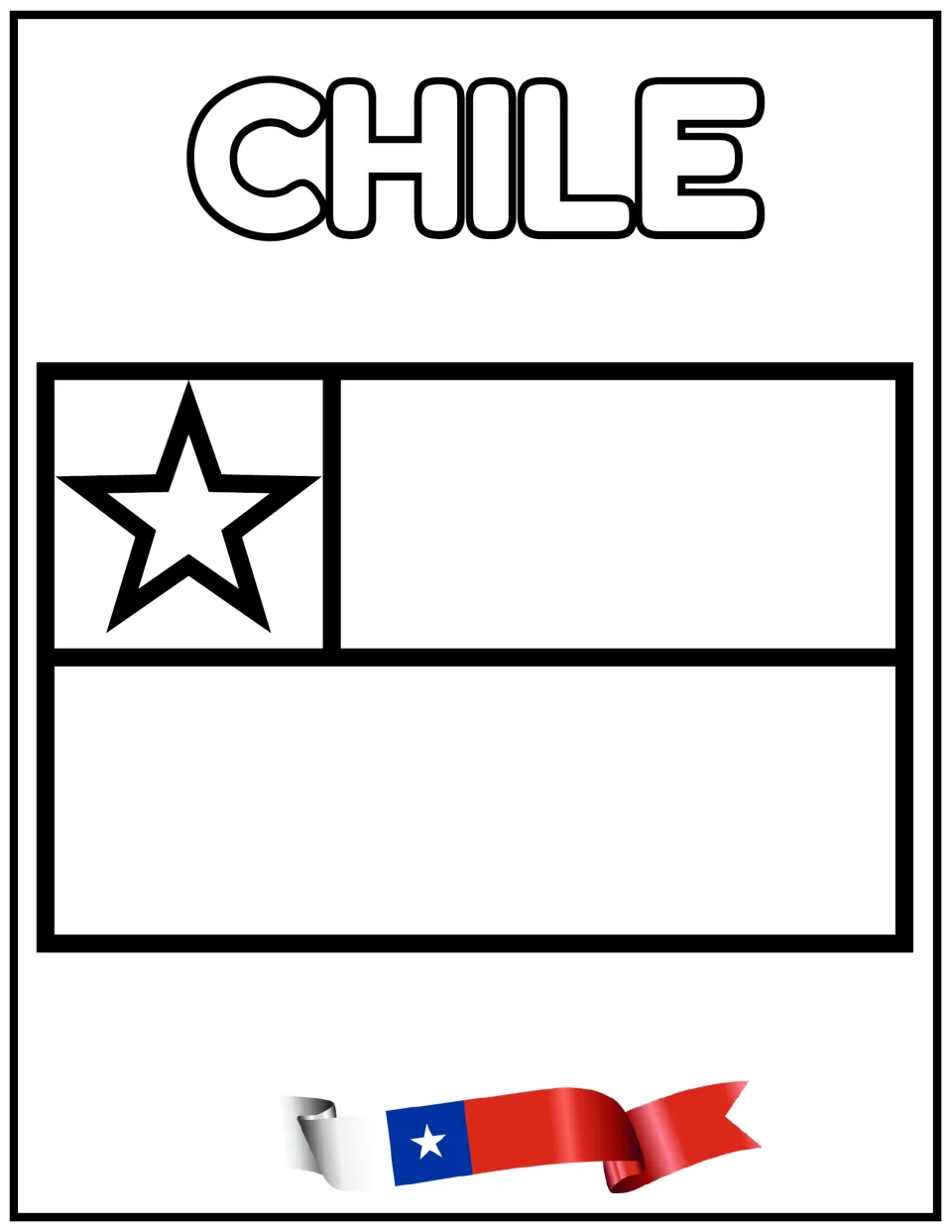Chile flag to color: students fill the star canton and two horizontal bands, using the blue, white and red ribbon