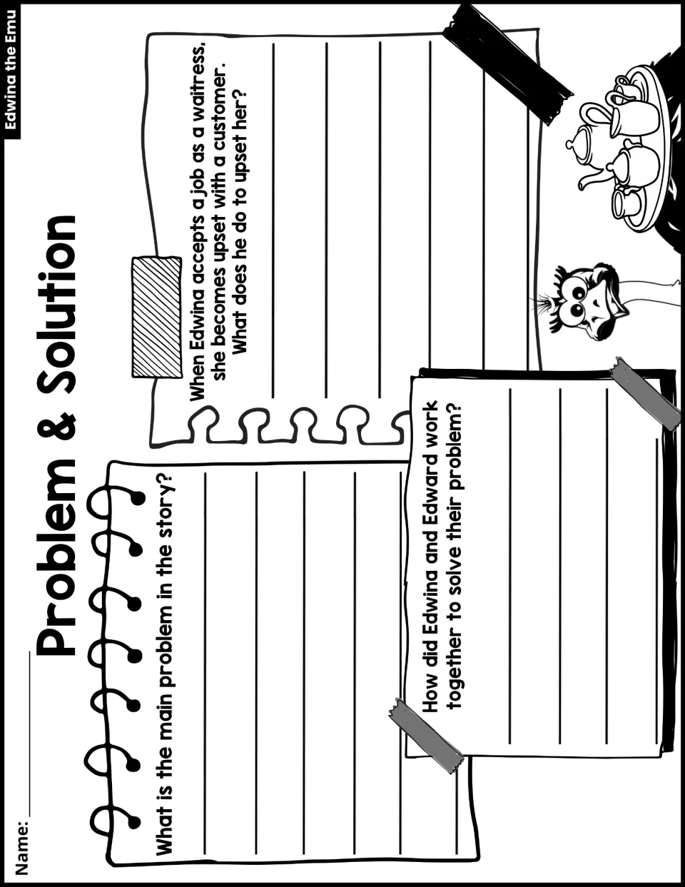 Problem and solution: students name the main problem, what upset Edwina as a waitress and how she and Edward solved it