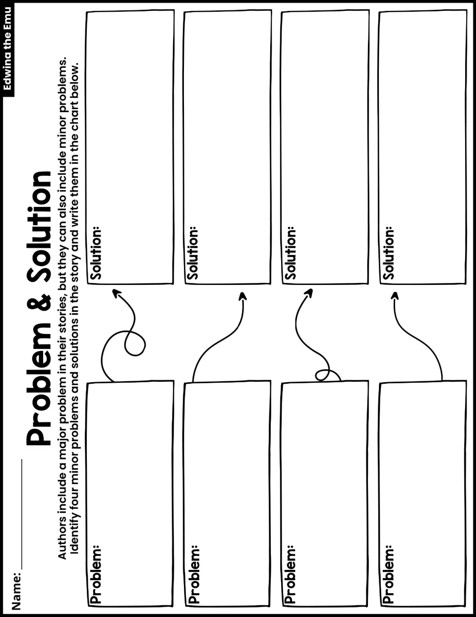 Minor problems and solutions: students identify four minor problems in the story and write the solution to each one