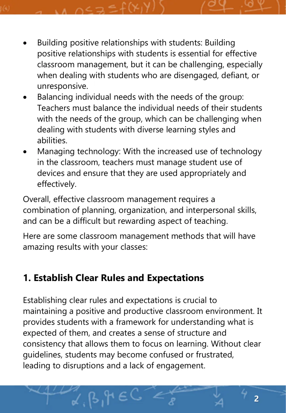 More challenges: relationships, group vs individual needs, technology; strategy 1, Establish Clear Rules and Expectations