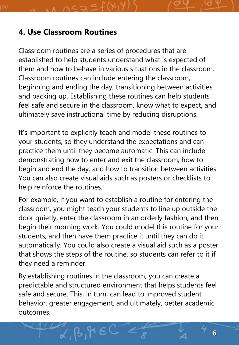Strategy 4, Use Classroom Routines: teaching and modeling entry, transitions and pack-up, with a lining-up example