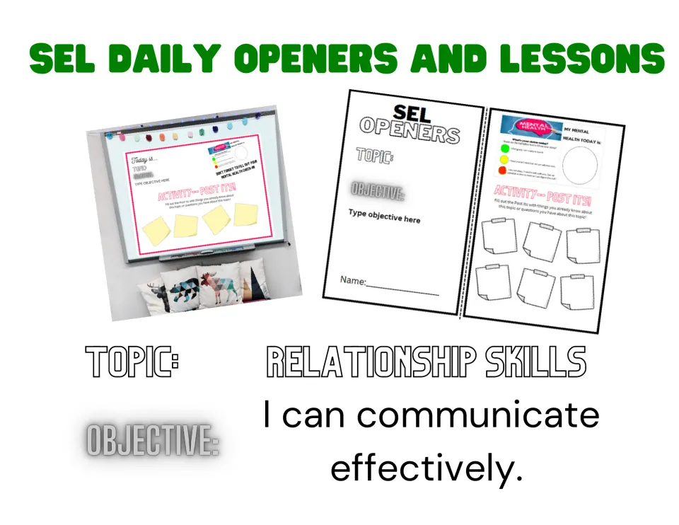 SEL resource cover introducing relationship skills and the objective 'I can communicate effectively.'
