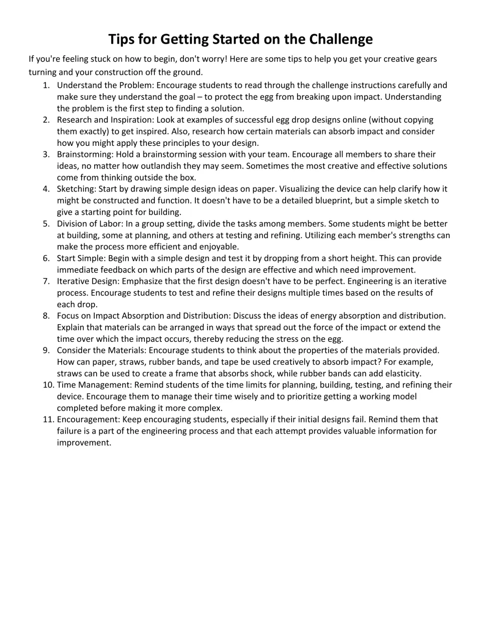 Tips for getting started: 11 coaching points from brainstorming and sketching to iterative testing and impact absorption