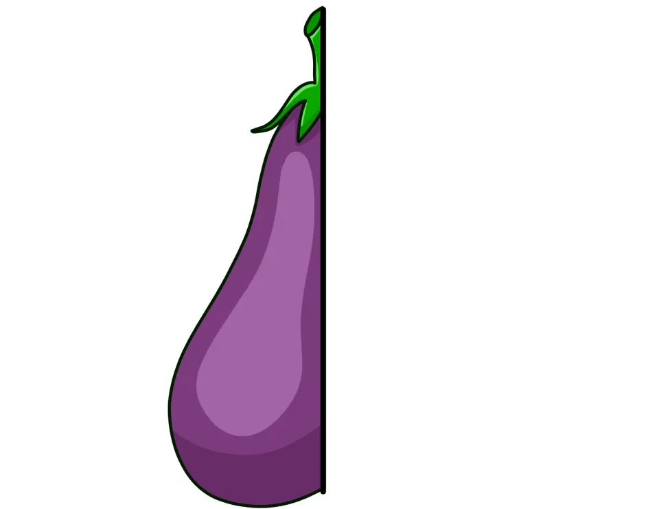 Matching eggplant cut-out piece: left half of the purple eggplant with its leafy green cap, to pair with the right half