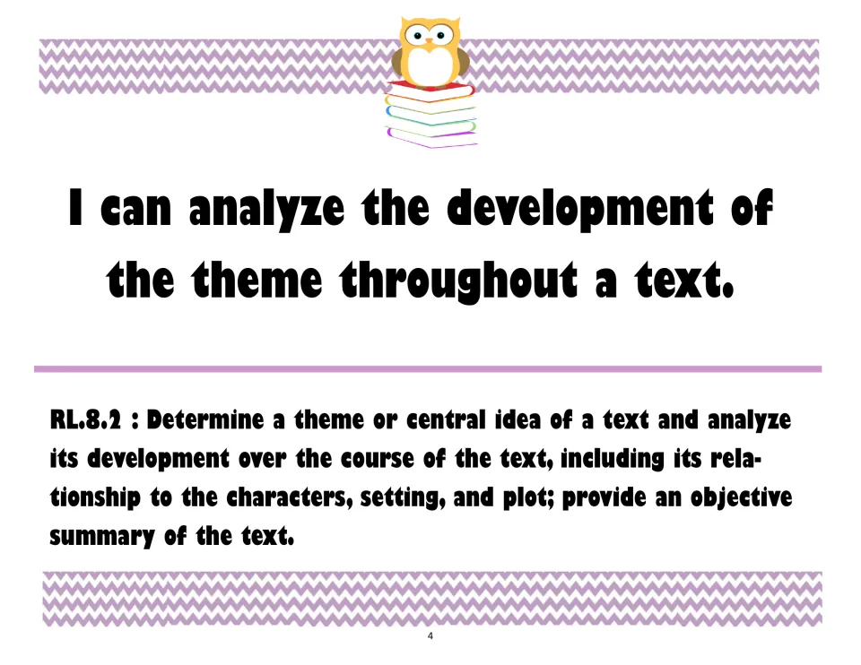RL.8.2 I can poster: I can analyze the development of the theme throughout a text, with the standard text below