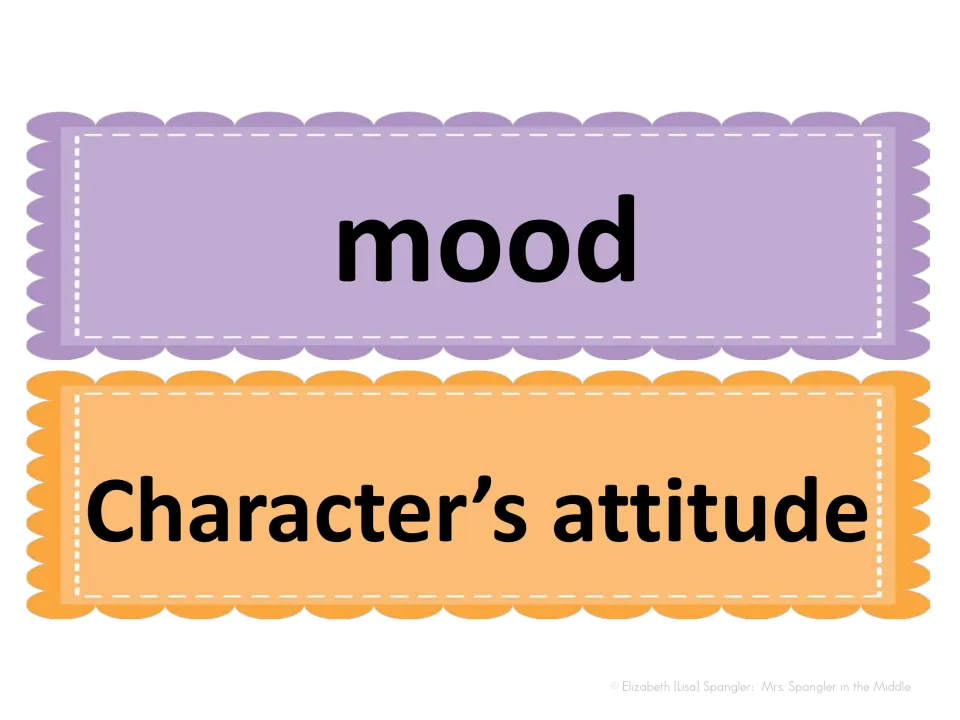 Color vocabulary card pair for matching practice: mood and the resource's definition, Character's attitude