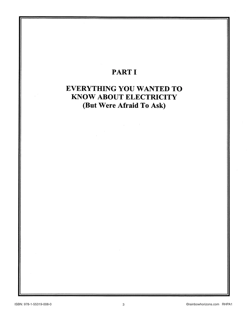 Part I title page: 'Everything You Wanted to Know About Electricity (But Were Afraid to Ask)'