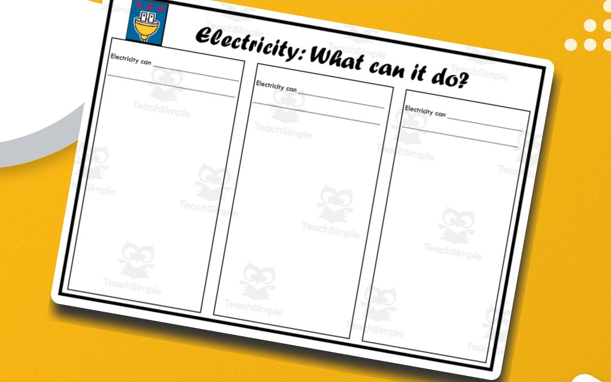 Electricity Graphic Organizer preview: Single electricity prompt page