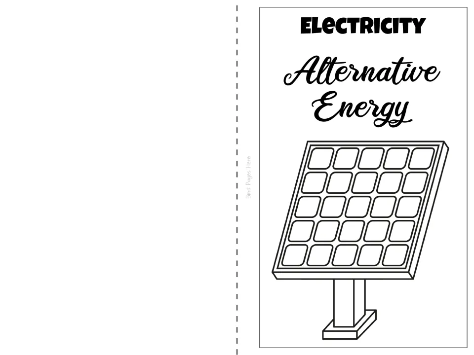 Black-and-white student booklet cover titled Alternative Energy under Electricity, showing a solar panel