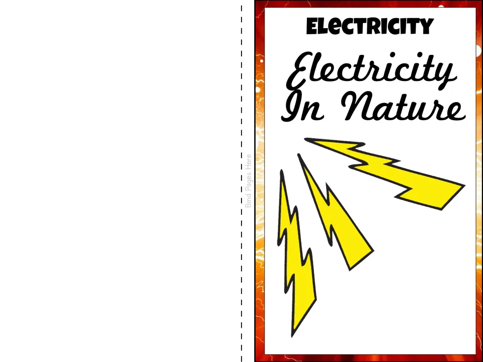 Color student booklet cover introduces the natural electricity topic with three yellow lightning bolts