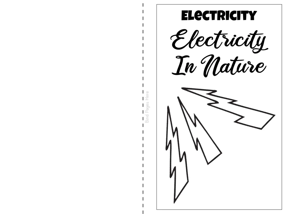 Black-and-white student booklet cover introduces natural electricity with three outlined lightning bolts