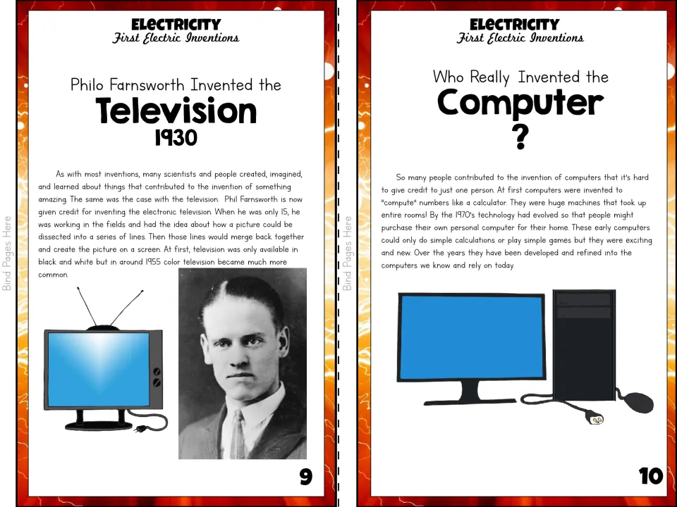 Color booklet pages 9–10 cover Philo Farnsworth's television and the many contributors to computer development