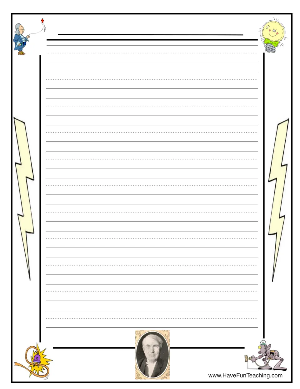 Electricity-themed writing paper for a science writing assignment about electricity or a final draft.