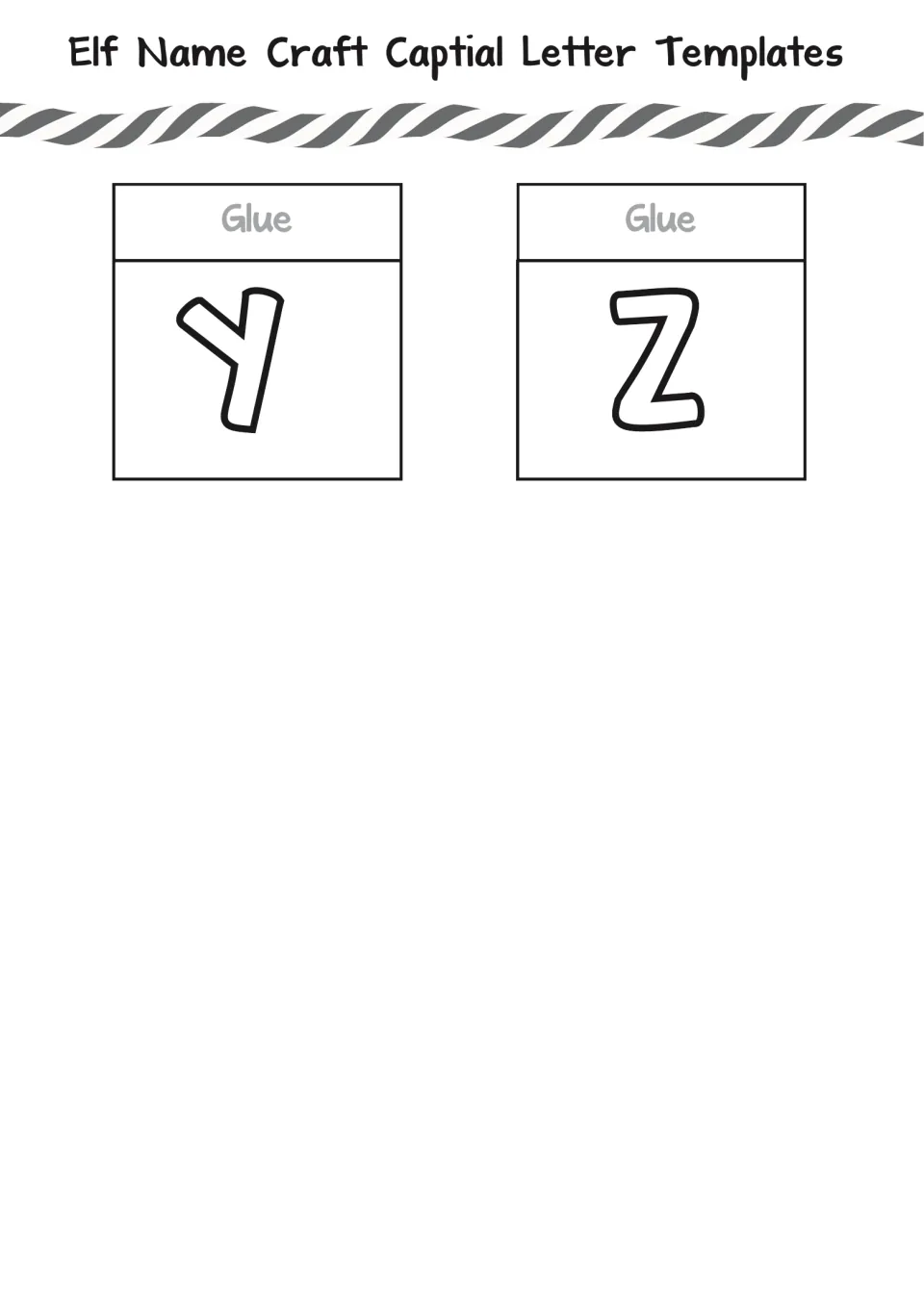 Capital letter templates Y and Z for the elf name craft, completing the alphabet set with glue tabs.