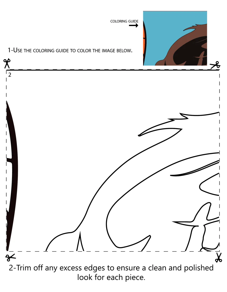 Mural section 2 shows part of Ellen Ochoa's hair beside the rocket, with a color guide and trimming directions