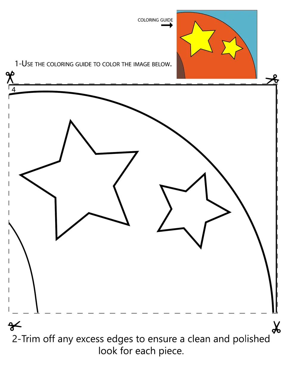 Mural section 4 shows two stars inside part of a large circle, with a color guide and trimming directions
