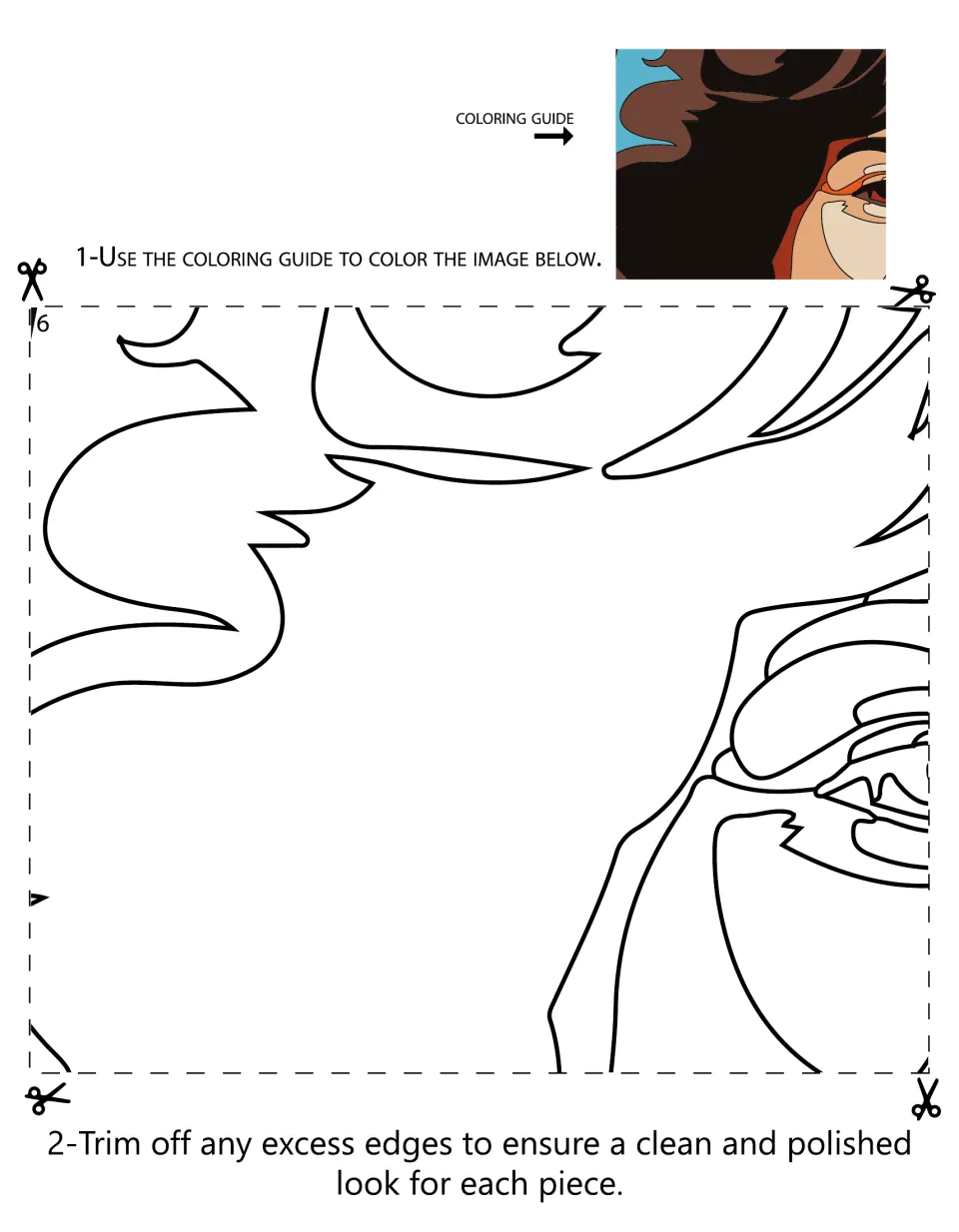 Mural section 6 shows Ellen Ochoa's hair and part of one eye, with a color guide and trimming directions