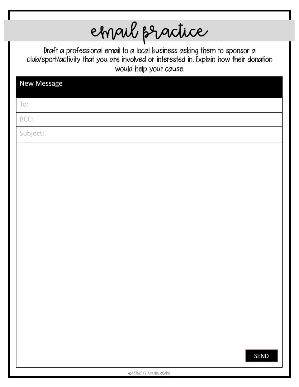Email practice: students ask a local business to sponsor a club, sport or activity and explain how the donation helps