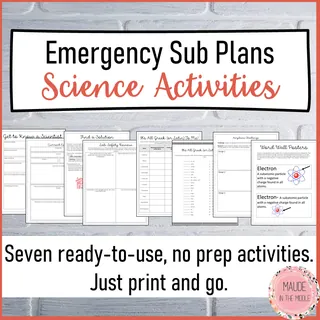 Emergency No Prep Sub Plans for Middle School Science – cover