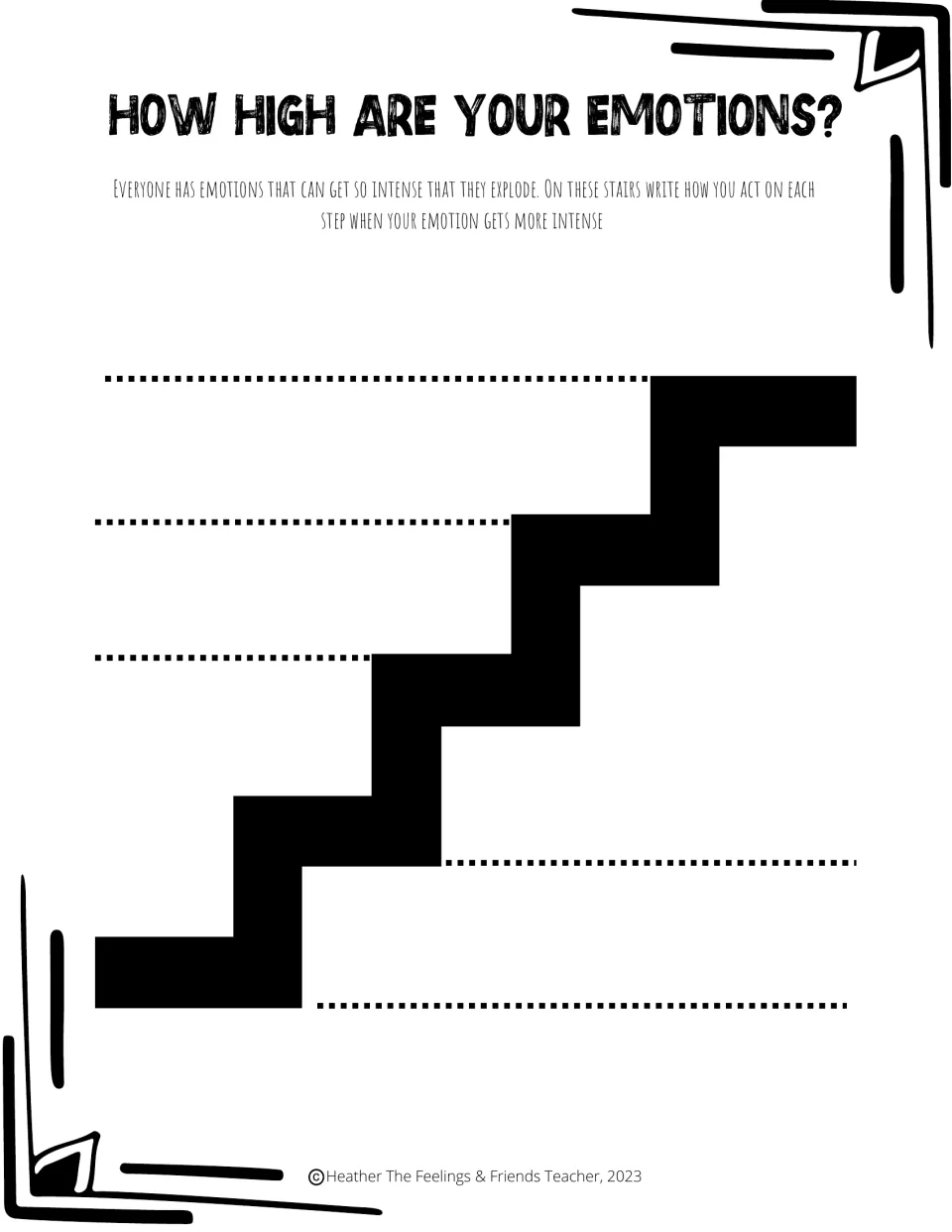 Emotion staircase: students write how they behave on each of five steps as a feeling grows more intense on the way up