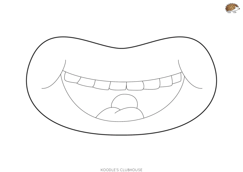 Happy mouth mask template: students color and cut out a wide smiling mouth showing teeth and tongue