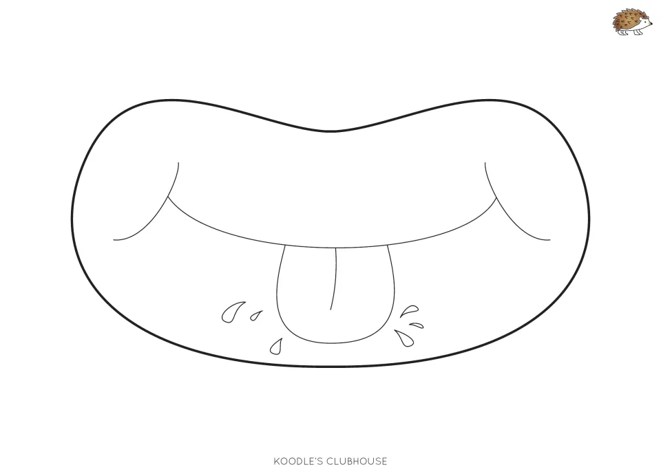Funny mouth mask template: students color and cut out a mouth sticking its tongue out with small drops around it