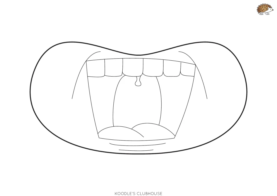 Shocked mouth mask template: students color and cut out a wide open mouth showing top teeth and tongue
