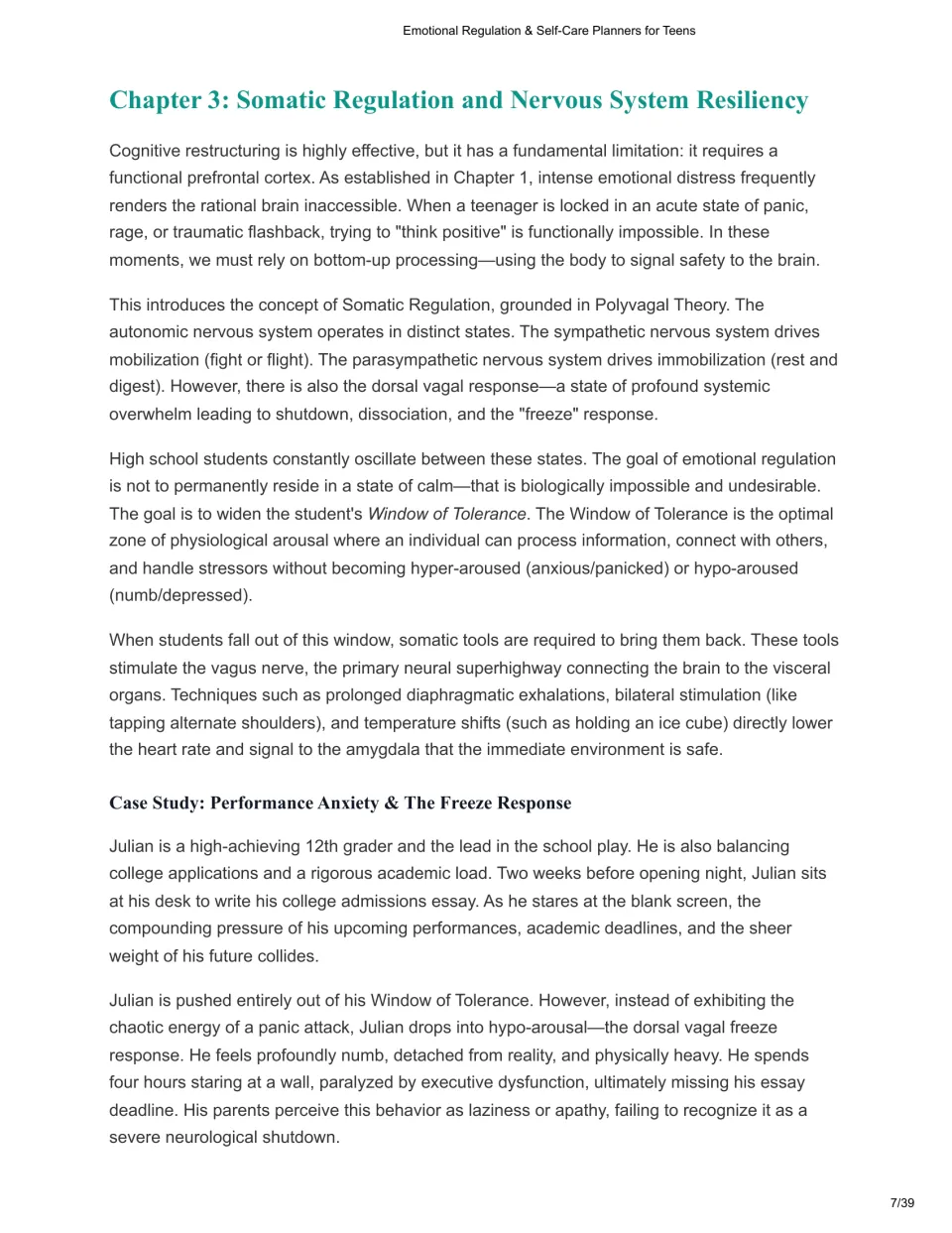 Chapter 3, Somatic Regulation: Polyvagal states and the Window of Tolerance, with a freeze-response case study on Julian