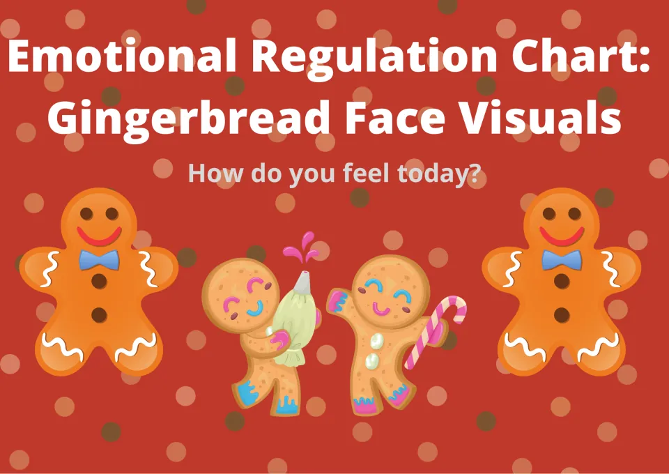 Emotional Regulation Chart: Gingerbread Face Visuals cover asking "How do you feel today?" with four gingerbread cookies