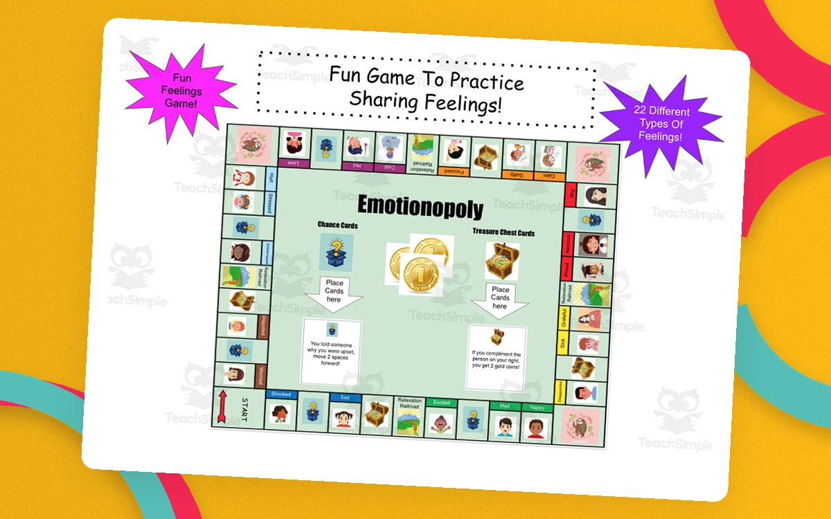 Emotionopoly SEL Feelings Game preview: Printable feelings game board