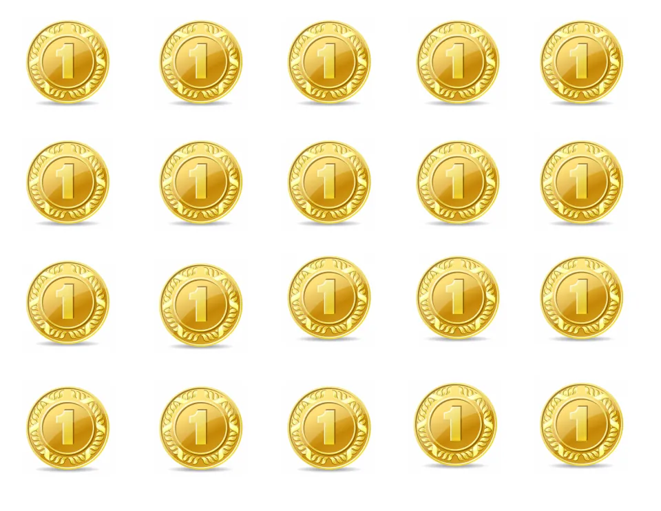 Second sheet of twenty gold 1-coin cut-outs, adding to the coin bank players earn from during the game