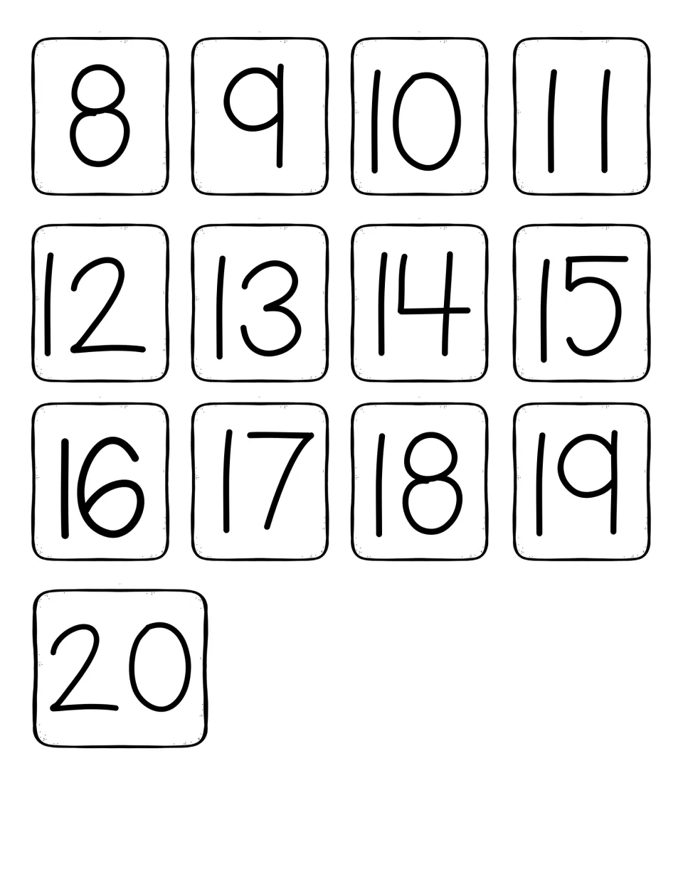 Number cards 8 through 20 to hide behind emotion cards so students practise identifying numbers up to 20 during the hunt