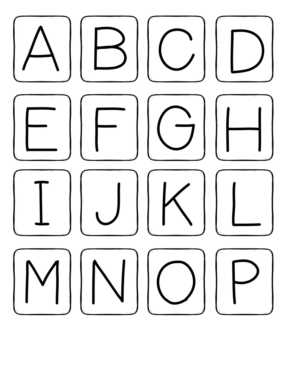 Uppercase letter cards A through P for hiding behind the emotion cards so students practise naming capital letters