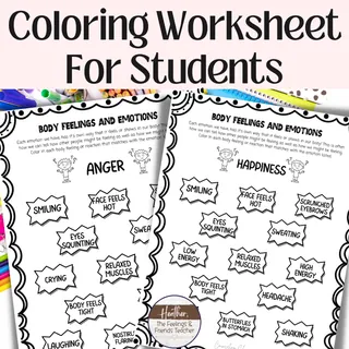 Emotions And Body Reactions Coloring Worksheet For Elementary Kids – sample page 2