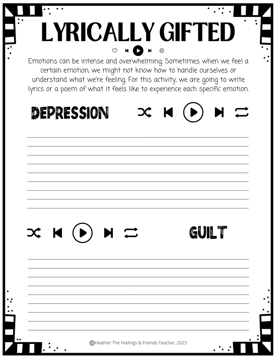 Lyrically Gifted: students put the experience of depression and of guilt into their own song lyrics or poem verses