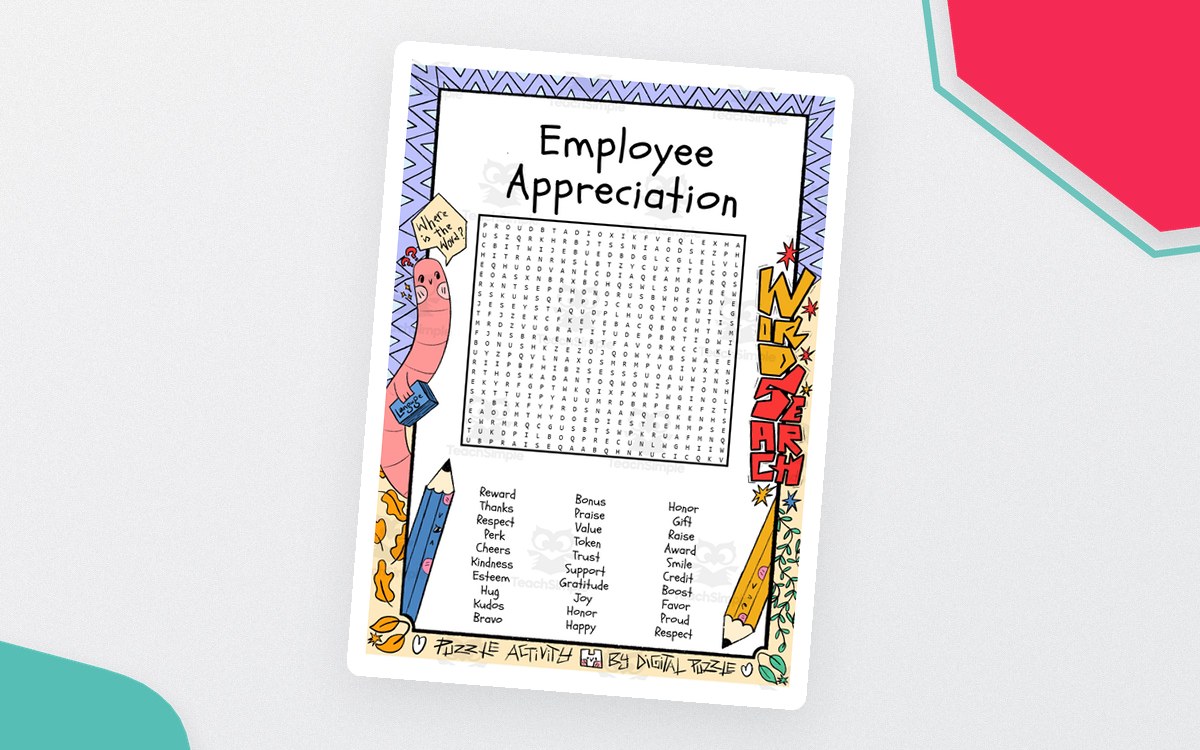 Employee Appreciation word search puzzle worksheet activity preview