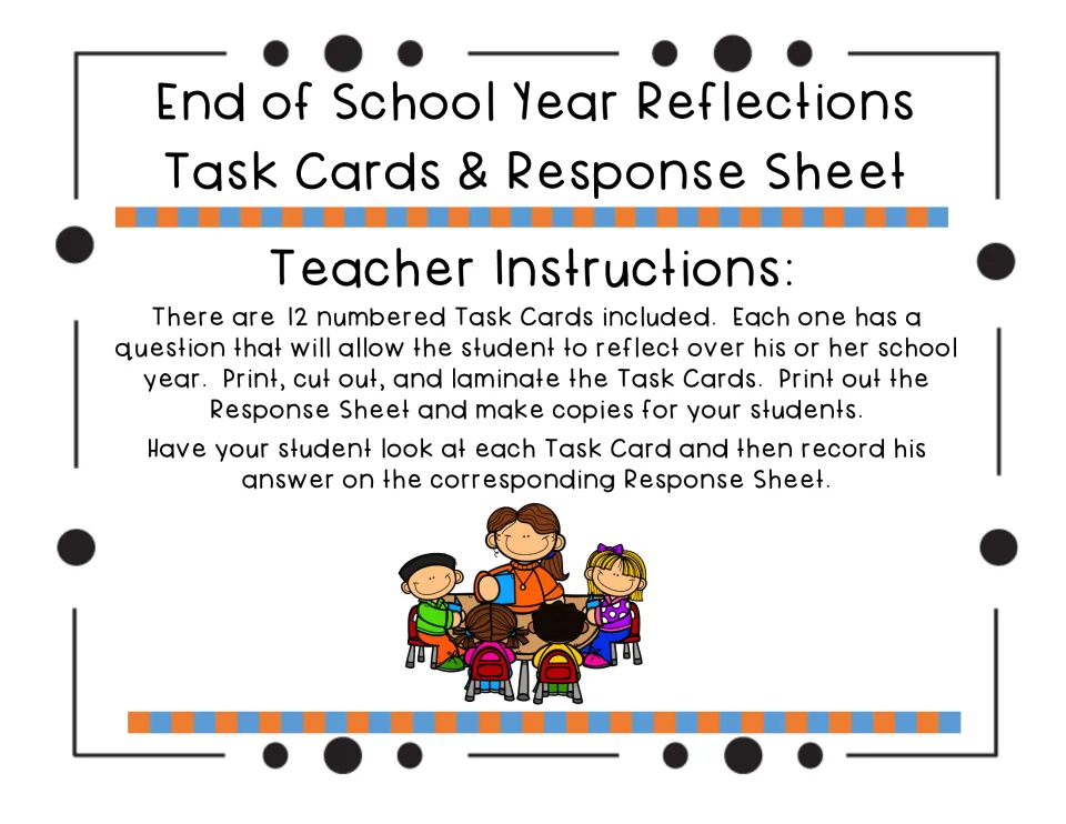 Teacher instructions: print, cut out and laminate the 12 numbered reflection cards and copy the response sheet for students