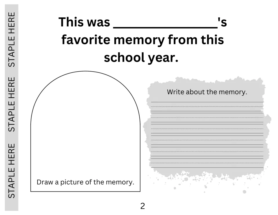 Favorite memory from this school year: students draw a picture of the memory and write about it in sentences
