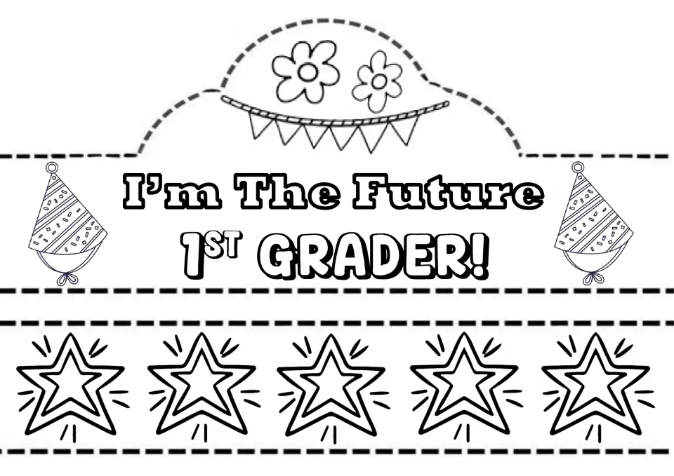 Kindergarten graduation crown: students color and cut out an "I'm the Future" front with party hats and a five-star band