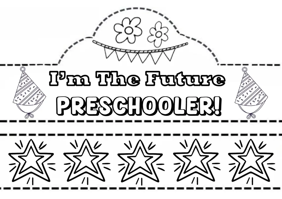 Future preschooler crown: students color and cut out an "I'm the Future Preschooler!" front with flowers and a star band