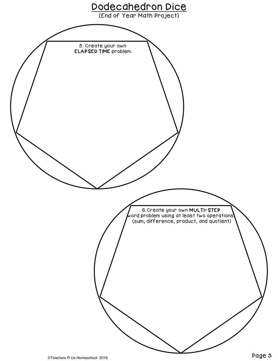 Elapsed time and multi-step pieces: students write a time problem and a word problem using at least two operations