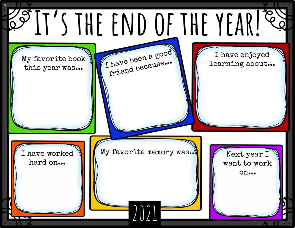 End-of-year reflection: students write about a favorite book, friendship, learning, hard work, a memory and next-year goals
