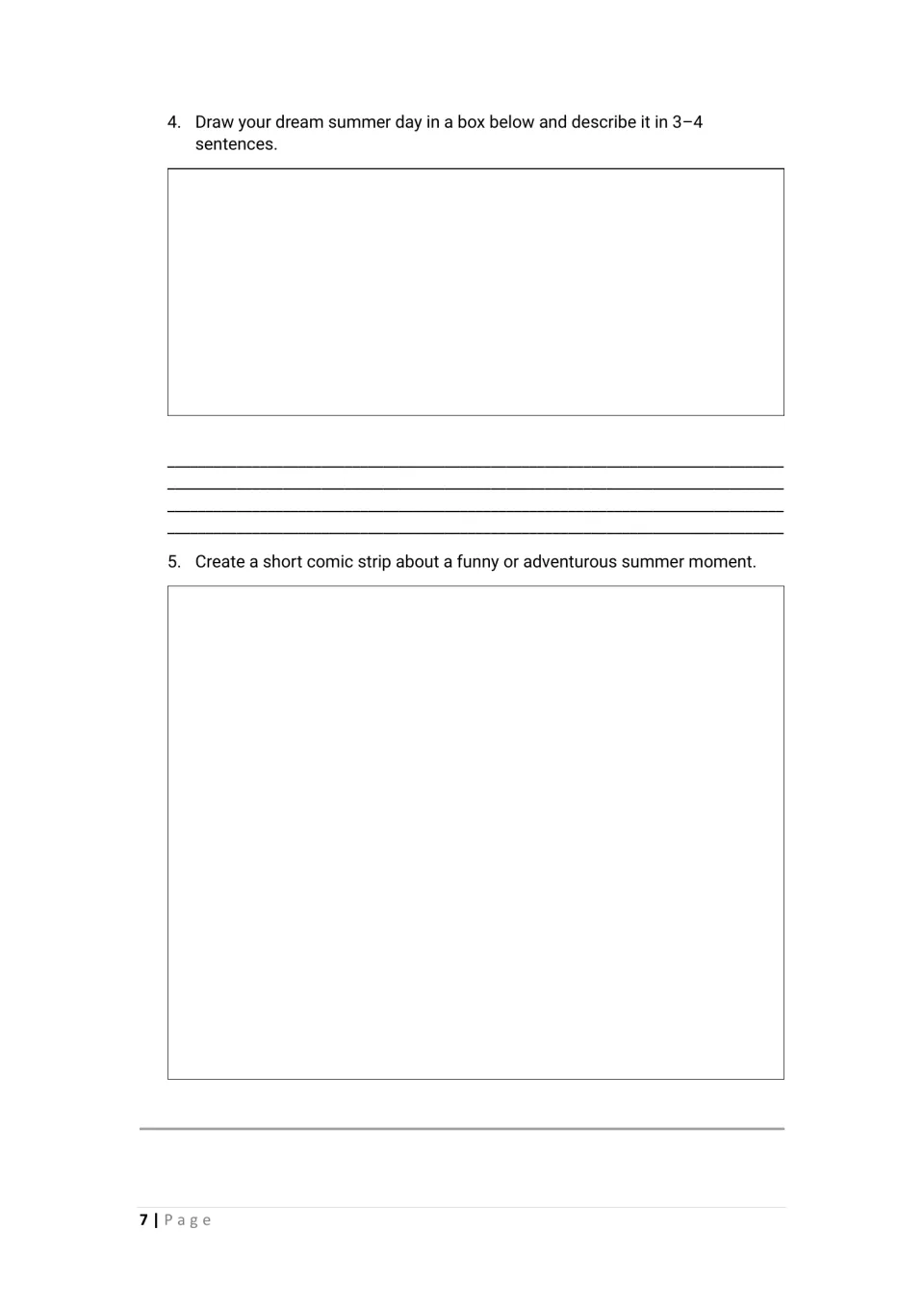 Activity 8 continues with drawing and describing a dream summer day and creating a summer adventure comic